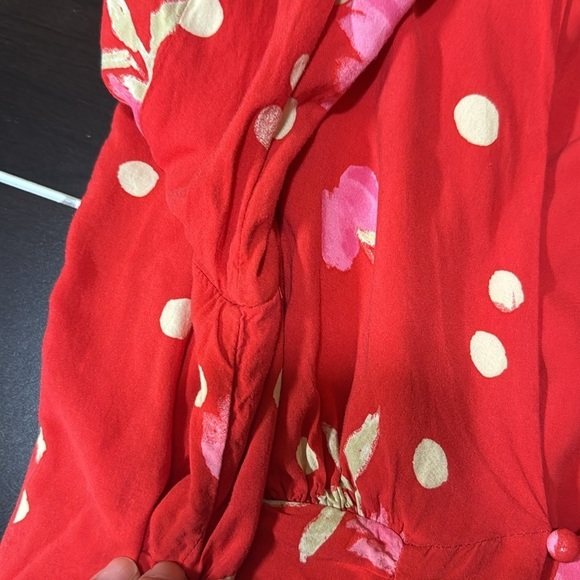Free People long sleeve red mini dress with flowers and cream polka dots. Size S - Picture 7 of 9